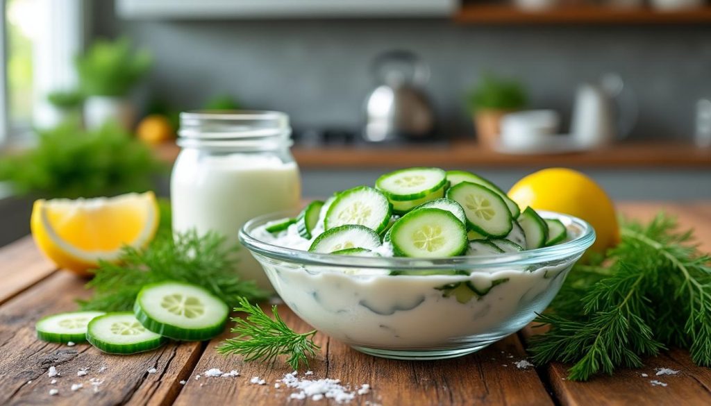 lær at lave en cremet og frisk agurkesalat derhjemme med vores nemme opskrift. perfekt som tilbehør til enhver middag.