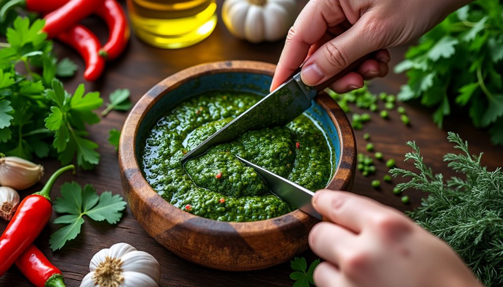 lær hvordan du laver en autentisk chimichurri sauce derhjemme med nemme trin-for-trin instruktioner og friske ingredienser.
